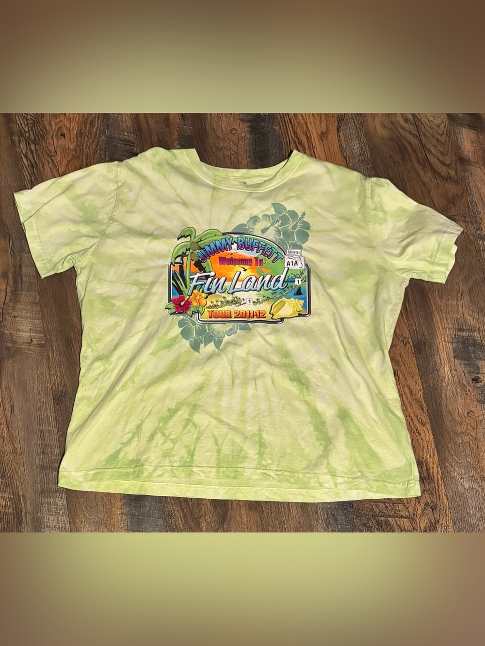 Jimmy Buffett Welcome to Fin Land Concert Tour 2011-12 T-Shirt Tie Dye Green XL